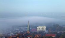 Travemünde im Nebel mit Blick aufs Dockside